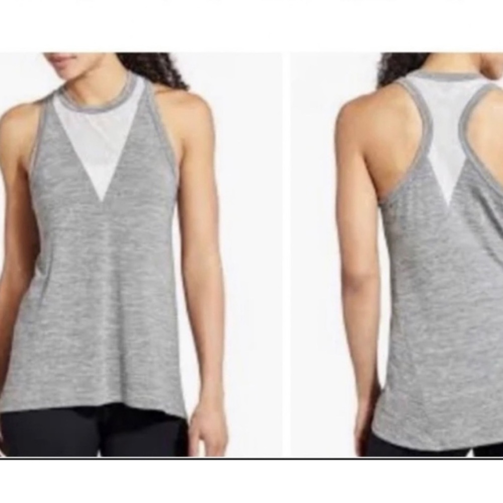 Athleta Utopia Tank Top Womens XS Mesh Racerback Gray Athletic Stretch